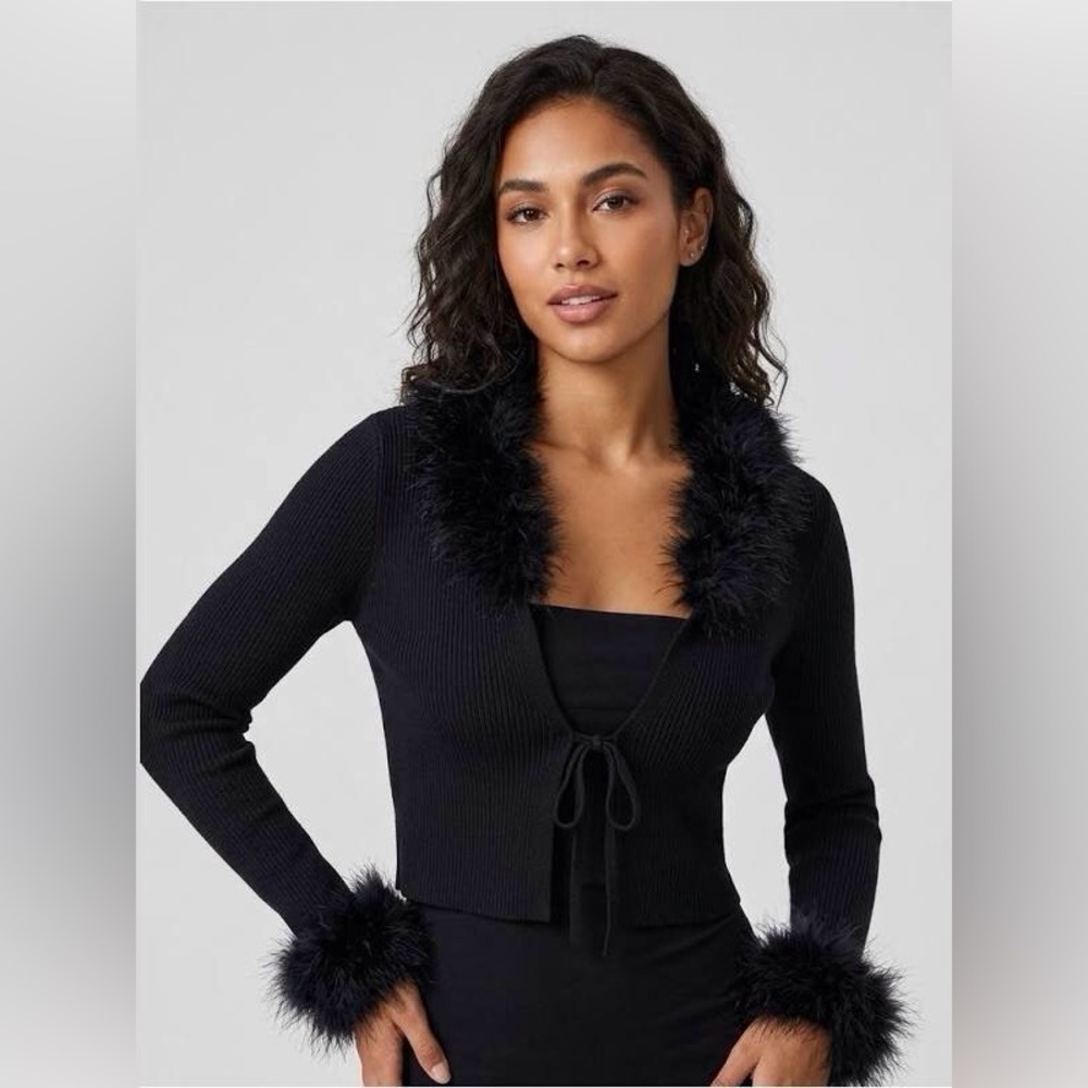 The Kript Black Fur Trim Long Sleeve Top